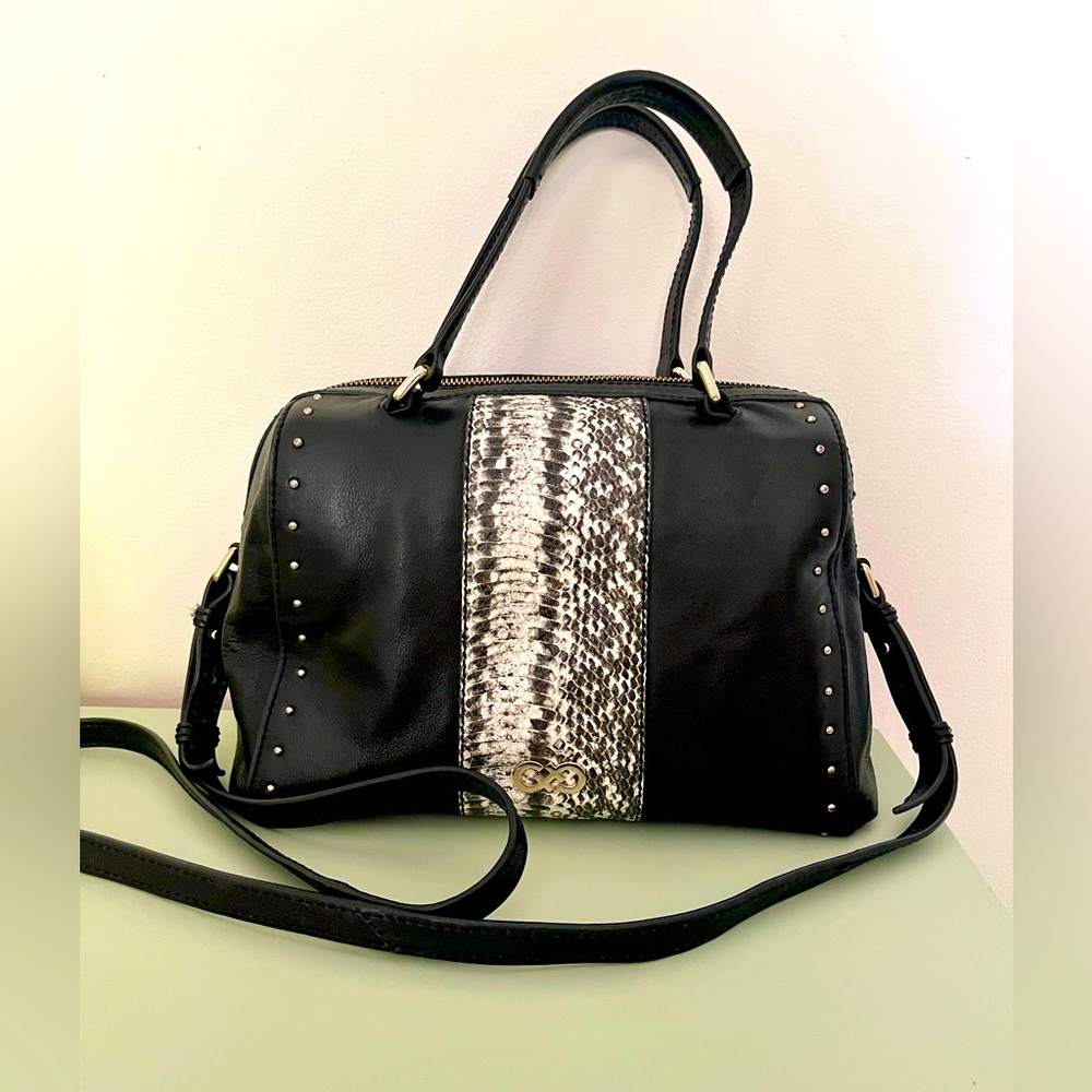 Cole Haan Leather Handbag Black with Snakeskin Accent